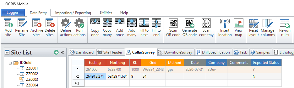 An example of GPS data being inserted