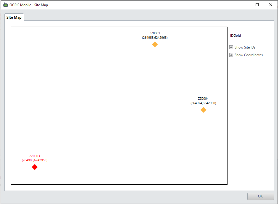 The map UI showing site locations
