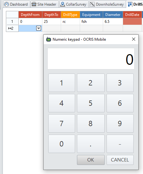 The numeric pop-up form