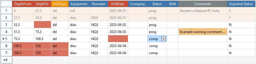 An example showing color-coded worksheet cells
