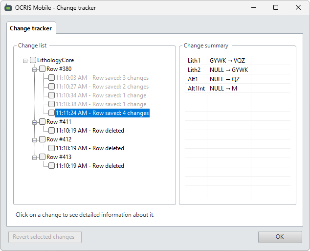 The change tracker UI
