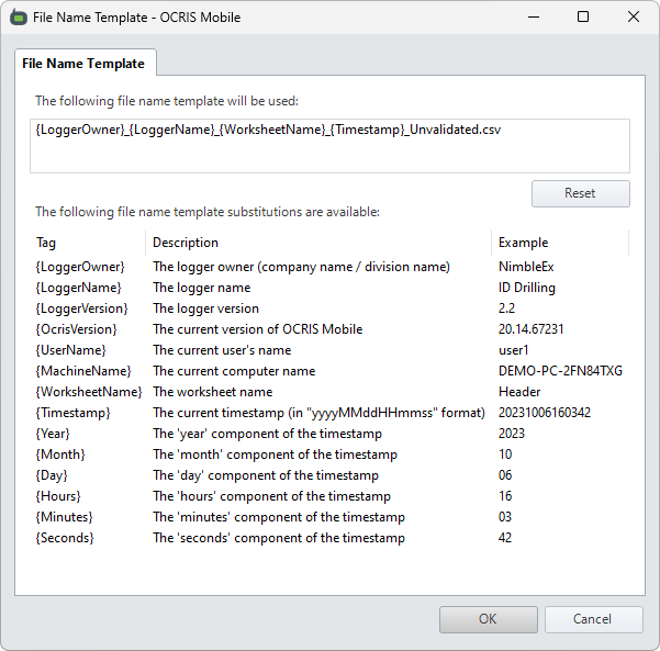 The file name template UI