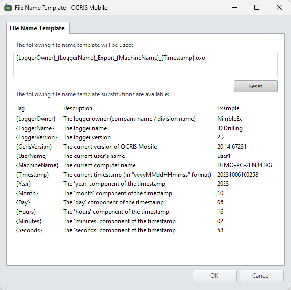 The file name template UI