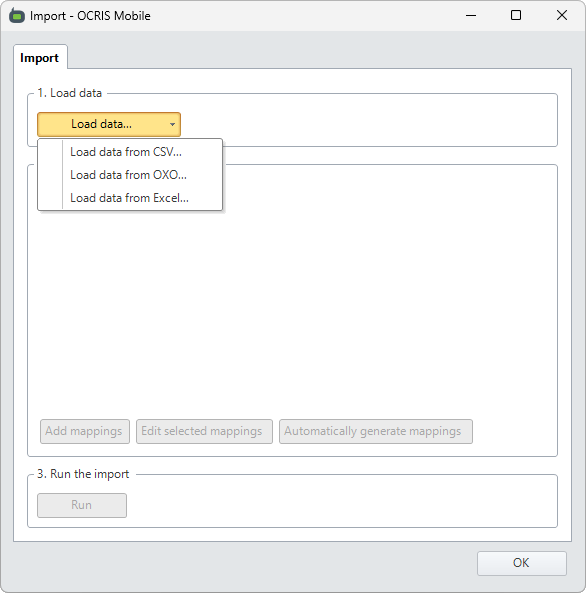 The import UI at the Load Data step