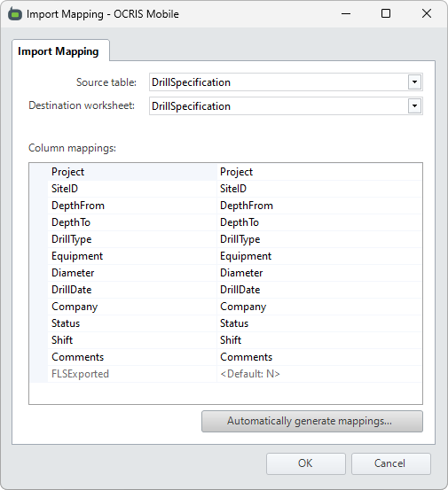 The import UI at the Mapping step