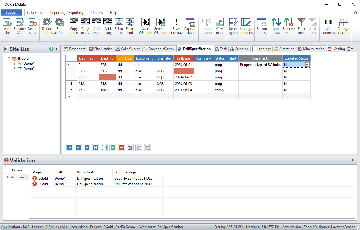 The main OCRIS Mobile UI