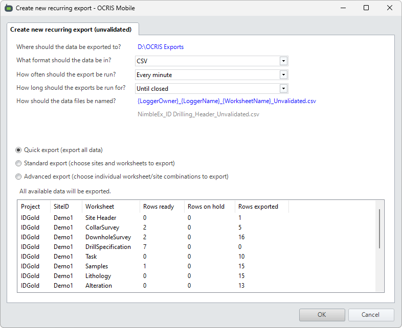 The recurring export UI
