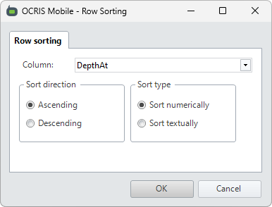 The row sorting interface