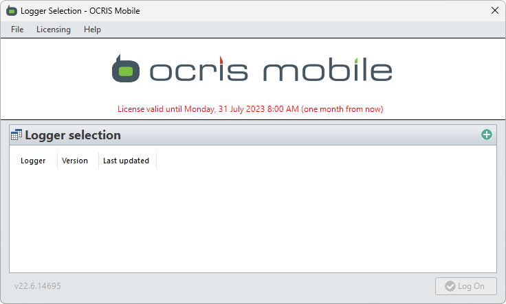 The OCRIS Mobile login screen, with license details shown, and the license expiring soon