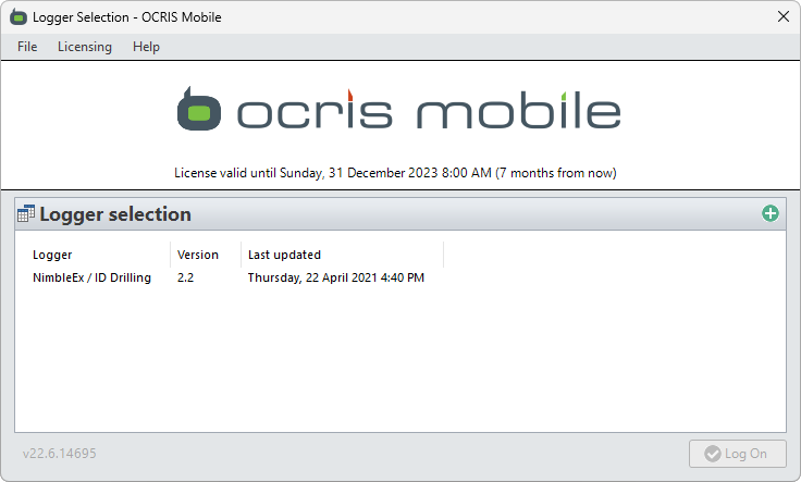 The OCRIS Mobile login screen, with a logger added