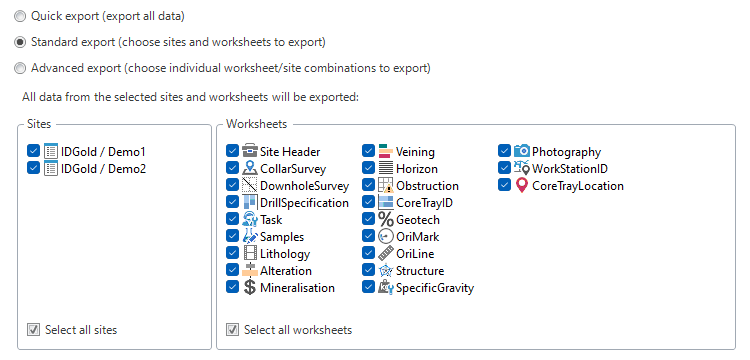 The standard data selection UI