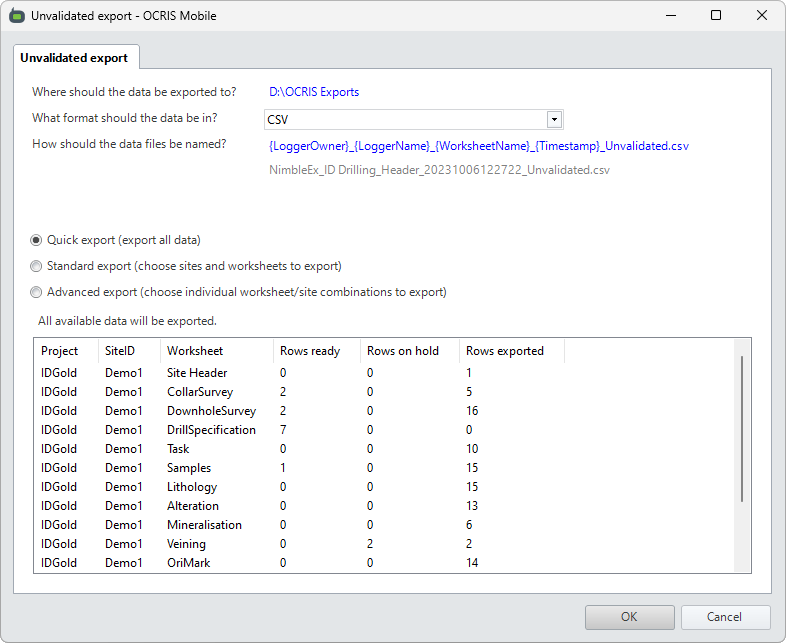 The one-off unvalidated export UI
