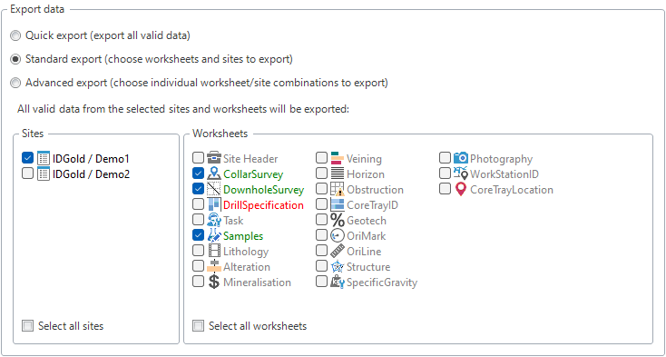 The standard data selection UI