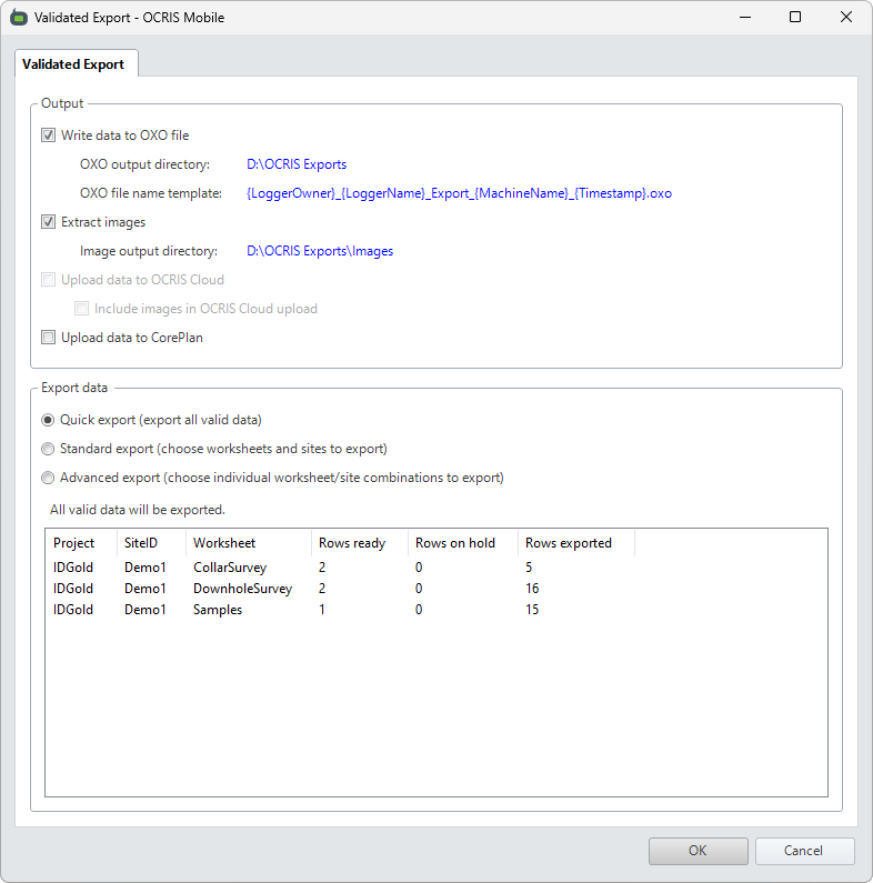 The validated export UI