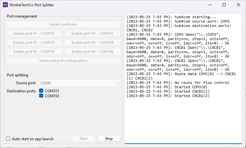 The app window with everything running